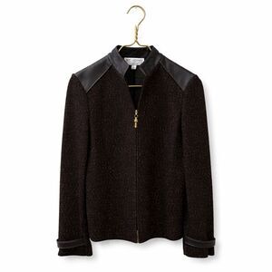 St. John Leather Detail Gold Hardware Zip Jacket Size 4